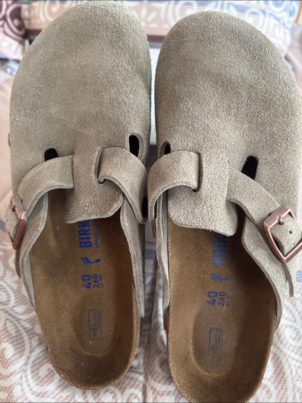 Birkenstock Suede Clogs in Taupe with Copper Buckles size 9 (40)